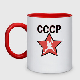 Кружка двухцветная с принтом Трюковый самокат СССР в городе Новоалтайск, керамика | объем — 330 мл, диаметр — 80 мм. Цветная ручка и кайма сверху, в некоторых цветах — вся внутренняя часть | прорайдер | райдер | самокат | самокат фристайл | скутер | скутерист | стрит | трюк | трюковой самокат | трюковый самокат | фристайл | хипстер | экстремальный спорт | экстрим
