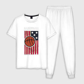 Мужская пижама хлопок с принтом USA Basketball в городе Новоалтайск, 100% хлопок | брюки и футболка прямого кроя, без карманов, на брюках мягкая резинка на поясе и по низу штанин
 | basketball | game | nba | sport | streetball | баскетбол | баскетболист | игра | игрок | мяч | нба | спорт | стритбол | тренер