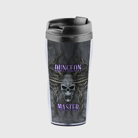 Термокружка-непроливайка с принтом DM Dungeon Master SKULL в городе Новоалтайск, внутренняя часть — пищевой пластик, наружная часть — прозрачный пластик, между ними — полиграфическая вставка с рисунком | объем — 350 мл, герметичная крышка | dd | dm | dungeon master | dungeons and dragons | skull | днд | мастер подземелий | подземелья и драконы