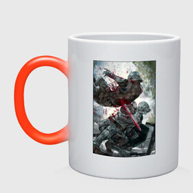 Кружка хамелеон с принтом Dark Souls воины в городе Новоалтайск, керамика | меняет цвет при нагревании, емкость 330 мл | dark souls | fantasy | iron | warrior | бойцы | в доспехах | крестоносцы | фентези
