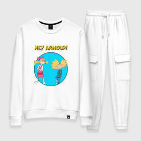 Женский костюм хлопок с принтом Hey Arnold! Arnold and Helga в городе Новоалтайск, 100% хлопок | на свитшоте круглая горловина, мягкая резинка по низу. Брюки заужены к низу, на них два вида карманов: два 