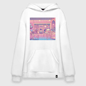 Худи SuperOversize хлопок с принтом Vaporwave Coffee Shop в городе Новоалтайск, 70% хлопок, 30% полиэстер, мягкий начес внутри | карман-кенгуру, эластичная резинка на манжетах и по нижней кромке, двухслойный капюшон
 | art | bar | camera | digital life | japan | japanese | pink art | record | social life | tokyo | vhs | window | windows | аниме | арт | бар | вапорвейв | запись | иллюстрация | камера | комиксы | кофе | кофейня | кофешоп | манга | окно | парова