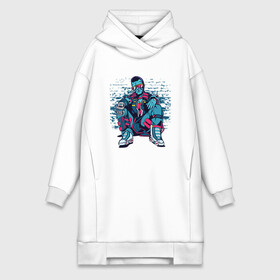 Платье-худи хлопок с принтом Cyberpunk Urban Man в городе Новоалтайск,  |  | brick | city | cyberpunk art | cyberpunk merch | cyborg | future | graffiti | graffity | neon | wall | будущее | город | граффити | киберпанк | киберпанк арт | киберпанк мерч | кирпичная стена | неон | рисунок в стиле киберпанк | урбан