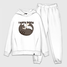 Мужской костюм хлопок OVERSIZE с принтом I hate dogs | Я ненавижу собак в городе Новоалтайск,  |  | bad cat | cat | cat merch | gesture | kitten | kitty | middle finger | wise cat | жест | злобный котик | злой кот | киса | котёнок | котик | коты мерч | кошка | прикол | сердитый кот | смешной кот | средний пал