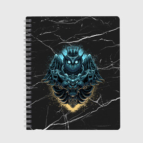 Тетрадь с принтом Owl king в городе Новоалтайск, 100% бумага | 48 листов, плотность листов — 60 г/м2, плотность картонной обложки — 250 г/м2. Листы скреплены сбоку удобной пружинной спиралью. Уголки страниц и обложки скругленные. Цвет линий — светло-серый
 | Тематика изображения на принте: арт | графика | корона | птицы | совы | череп