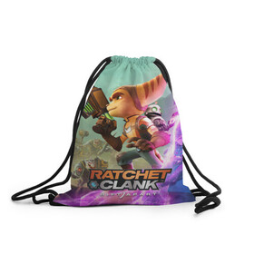 Рюкзак-мешок 3D с принтом Ratchet & Clank: Rift Apart в городе Новоалтайск, 100% полиэстер | плотность ткани — 200 г/м2, размер — 35 х 45 см; лямки — толстые шнурки, застежка на шнуровке, без карманов и подкладки | action | animals | nextgen | pc | playstation | ps 5 | ratchet and clank rift apart | robot | sony | steam | top | valve | video games | weapon | xbox | валв | видео игры | животные | иксбокс | некстген | оружие | пк | плейстейшен | пс 5 | робот 