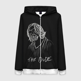 Женская толстовка 3D на молнии с принтом THE DUDE (Большой Лебовски) в городе Новоалтайск, 100% полиэстер | длина до линии бедра, манжеты и пояс оформлены мягкой тканевой резинкой, двухслойный капюшон со шнурком для регулировки, спереди молния, по бокам два кармана | abide | big | dude | jeff | lebowski | the | большой | лебовски | фильм | чувак