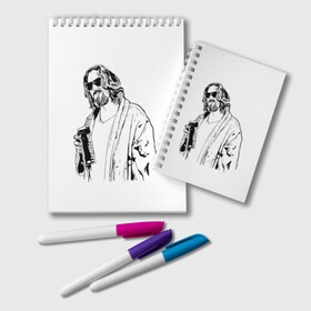 Блокнот с принтом Большой Лебовски Big Lebowski в городе Новоалтайск, 100% бумага | 48 листов, плотность листов — 60 г/м2, плотность картонной обложки — 250 г/м2. Листы скреплены удобной пружинной спиралью. Цвет линий — светло-серый
 | Тематика изображения на принте: abide | big | dude | jeff | lebowski | the | большой | лебовски | фильм | чувак
