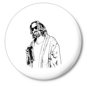 Значок с принтом Большой Лебовски Big Lebowski в городе Новоалтайск,  металл | круглая форма, металлическая застежка в виде булавки | Тематика изображения на принте: abide | big | dude | jeff | lebowski | the | большой | лебовски | фильм | чувак