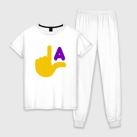 Женская пижама хлопок с принтом LA Lakers в городе Новоалтайск, 100% хлопок | брюки и футболка прямого кроя, без карманов, на брюках мягкая резинка на поясе и по низу штанин | basketball | bryant | game | james | kobe | lakers | lebron | los angeles | nba | sport | streetball | баскетбол | баскетболист | брайант | джеймс | игра | игрок | коби | леброн | лейкерс | лос анджелес | мяч | нба | спорт | стритбол