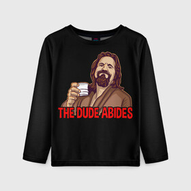 Детский лонгслив 3D с принтом The Dude Abides (Lebowski) в городе Новоалтайск, 100% полиэстер | длинные рукава, круглый вырез горловины, полуприлегающий силуэт
 | abide | big | dude | jeff | lebowski | the | большой | лебовски | фильм | чувак