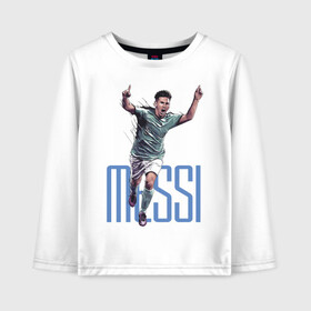 Детский лонгслив хлопок с принтом Lionel Messi в городе Новоалтайск, 100% хлопок | круглый вырез горловины, полуприлегающий силуэт, длина до линии бедер | barcelona | forward | lionel messi | star | барселона | звезда | лионель месси | форвард