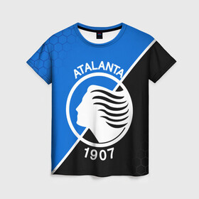 Женская футболка 3D с принтом FC ATALANTA / ФК АТАЛАНТА  в городе Новоалтайск, 100% полиэфир ( синтетическое хлопкоподобное полотно) | прямой крой, круглый вырез горловины, длина до линии бедер | atalanta bergamasca calcio | fifa | football | football club. | sport | uefa | английская премьер лига | аталанта | лига финал | матч | спорт | уефа | финал | фифа | футбол | футбольный клуб