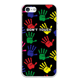 Чехол для iPhone 5/5S матовый с принтом Dont touch / Не трогать в городе Новоалтайск, Силикон | Область печати: задняя сторона чехла, без боковых панелей | Тематика изображения на принте: dont touch | надпись на английском | не трогать | отпечаток | рука | цветной