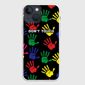 Чехол для iPhone 13 mini с принтом Dont touch   Не трогать в городе Новоалтайск,  |  | Тематика изображения на принте: dont touch | надпись на английском | не трогать | отпечаток | рука | цветной