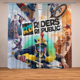Фотошторы с принтом Riders Republic в городе Новоалтайск, Блэкаут (светозащита 90%) / Габардин (светозащита 40% | 2 полотна шириной по 145 см; Высота 200-300 см; Крепление: шторная лента (на крючки); | gamer | games | open world | rider | ubisoft