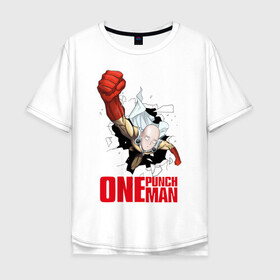 Мужская футболка хлопок Oversize с принтом ONE-PUNCH MAN в городе Новоалтайск, 100% хлопок | свободный крой, круглый ворот, “спинка” длиннее передней части | anime | fight | hammer | japan | man | manga | ninja | one | punch | saitama | аниме | боец | кулак | манга | мультфильм | ниндзя | сайтама | япония