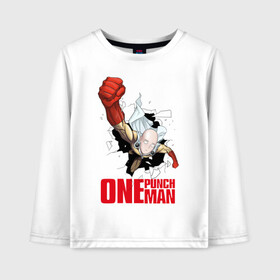 Детский лонгслив хлопок с принтом ONE-PUNCH MAN в городе Новоалтайск, 100% хлопок | круглый вырез горловины, полуприлегающий силуэт, длина до линии бедер | anime | fight | hammer | japan | man | manga | ninja | one | punch | saitama | аниме | боец | кулак | манга | мультфильм | ниндзя | сайтама | япония