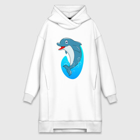 Платье-худи хлопок с принтом Дельфин в городе Новоалтайск,  |  | dolphin | дельфин | дельфины | море | морские | на голубом | с дельфином