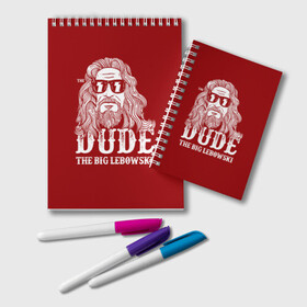 Блокнот с принтом Dude the Big Lebowski в городе Новоалтайск, 100% бумага | 48 листов, плотность листов — 60 г/м2, плотность картонной обложки — 250 г/м2. Листы скреплены удобной пружинной спиралью. Цвет линий — светло-серый
 | Тематика изображения на принте: dude | jeff bridges | the big lebowski | блики | большой лебовский | джефф бриджес | молния | фильм | чувак