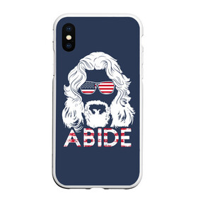 Чехол для iPhone XS Max матовый с принтом ABIDE Большой Лебовский в городе Новоалтайск, Силикон | Область печати: задняя сторона чехла, без боковых панелей | dude | jeff bridges | the big lebowski | большой лебовский | джефф бриджес | сша | трафарет | фильм | флаг | чувак