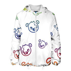 Мужская куртка 3D с принтом White Colorful Bear в городе Новоалтайск, ткань верха — 100% полиэстер, подклад — флис | прямой крой, подол и капюшон оформлены резинкой с фиксаторами, два кармана без застежек по бокам, один большой потайной карман на груди. Карман на груди застегивается на липучку | bear | gamer | games | pubg | иллюстрация | королевская битва