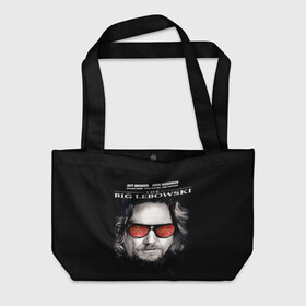 Пляжная сумка 3D с принтом The Big Lebowski в городе Новоалтайск, 100% полиэстер | застегивается на металлическую кнопку; внутренний карман застегивается на молнию. Стенки укреплены специальным мягким материалом, чтобы защитить содержимое от несильных ударов
 | dude | jeff bridges | the big lebowski | большой лебовский | джефф бриджес | ковер | красные очки | узор | фильм | чувак