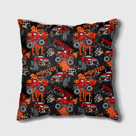Подушка 3D с принтом MONSTER TRUCK RED в городе Новоалтайск, наволочка – 100% полиэстер, наполнитель – холлофайбер (легкий наполнитель, не вызывает аллергию). | состоит из подушки и наволочки. Наволочка на молнии, легко снимается для стирки | 4x4 | hummer | monster | truck | гонка | гонщик | грузовики | джип | джипы | кольцевые гонки | хаммер