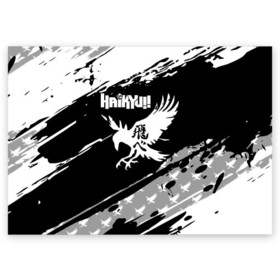 Поздравительная открытка с принтом Haikyuu!! Ворон иероглиф в городе Новоалтайск, 100% бумага | плотность бумаги 280 г/м2, матовая, на обратной стороне линовка и место для марки
 | anime | haikyu | haikyuu | karasuno | аниме | волейбол | ворон | кагеяма | карасуно | кей | кенма | козуме | куроо | маленький гигант | манга | мяч | некома | ойкава | сатори | сёё | тендо | тобио | тоору | хайкью | хината
