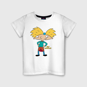 Детская футболка хлопок с принтом Hey Arnold! в городе Новоалтайск, 100% хлопок | круглый вырез горловины, полуприлегающий силуэт, длина до линии бедер | Тематика изображения на принте: arnold | boy | cartoon | face | nickelodeon | арнольд | детство | мальчик | мультик | никелодион | эй арнольд