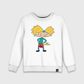 Детский свитшот хлопок с принтом Hey Arnold! в городе Новоалтайск, 100% хлопок | круглый вырез горловины, эластичные манжеты, пояс и воротник | arnold | boy | cartoon | face | nickelodeon | арнольд | детство | мальчик | мультик | никелодион | эй арнольд