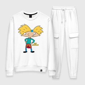 Женский костюм хлопок с принтом Hey Arnold! в городе Новоалтайск, 100% хлопок | на свитшоте круглая горловина, мягкая резинка по низу. Брюки заужены к низу, на них два вида карманов: два 