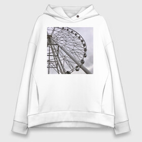 Женское худи Oversize хлопок с принтом Колесо обозрения в городе Новоалтайск, френч-терри — 70% хлопок, 30% полиэстер. Мягкий теплый начес внутри —100% хлопок | боковые карманы, эластичные манжеты и нижняя кромка, капюшон на магнитной кнопке | аттракцион | колесо | минимализм | природа | фото