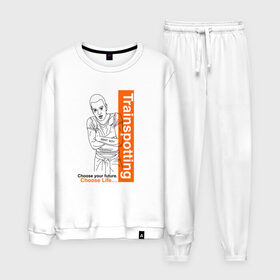 Мужской костюм хлопок с принтом Trainspotting Выбери жизнь арт в городе Новоалтайск, 100% хлопок | на свитшоте круглая горловина, мягкая резинка по низу. Брюки заужены к низу, на них два вида карманов: два “обычных” по бокам и два объемных, с клапанами, расположенные ниже линии бедра. Брюки с мягкой трикотажной резинкой на поясе и по низу штанин. В поясе для дополнительного комфорта — широкие завязки | Тематика изображения на принте: art | change your future | choose life | logo | macgregor | quote | rent | trainspotting merch | бойл | денни бойл | джонни ли миллер | дэнни | ирвин уэлш | лого | макгрегор | на игле | на игле мерч | псих | рент бой | рисунок | рыжий | фильм 