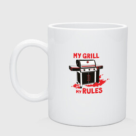 Кружка керамическая с принтом My Grill My Rules в городе Новоалтайск, керамика | объем — 330 мл, диаметр — 80 мм. Принт наносится на бока кружки, можно сделать два разных изображения | Тематика изображения на принте: barbecue | bbw | cook | fire | flame | food | meat | steak | summer | барбекью | барбекю | газовый гриль | для повара | дымок | коптильня | коптильщик | копчение | лето | мангал | мой гриль мои правила | мясо | на шашлыки | огонь