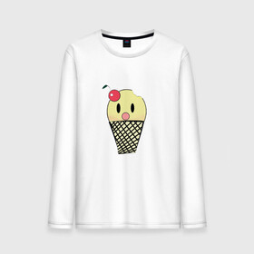 Мужской лонгслив хлопок с принтом  Мороженое Ice-cream в городе Новоалтайск, 100% хлопок |  | вишня | мороженное | стаканчик | стоит | удивленное