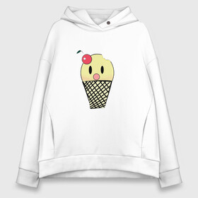 Женское худи Oversize хлопок с принтом  Мороженое Ice-cream в городе Новоалтайск, френч-терри — 70% хлопок, 30% полиэстер. Мягкий теплый начес внутри —100% хлопок | боковые карманы, эластичные манжеты и нижняя кромка, капюшон на магнитной кнопке | вишня | мороженное | стаканчик | стоит | удивленное