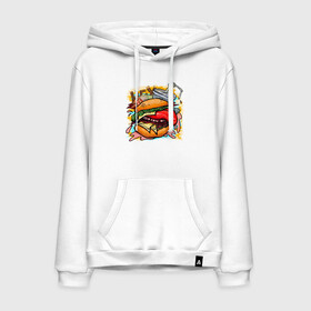 Мужская толстовка хлопок с принтом Hey, Burger!  в городе Новоалтайск, френч-терри, мягкий теплый начес внутри (100% хлопок) | карман-кенгуру, эластичные манжеты и нижняя кромка, капюшон с подкладом и шнурком | burger | вредная еда | гамбургер | иллюстрация | напиток