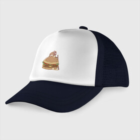 Детская кепка тракер с принтом Anime Burger в городе Новоалтайск, Козырек - 100% хлопок. Кепка - 100% полиэстер, Задняя часть - сетка | универсальный размер, пластиковая застёжка | аниме | бургер | гамбургер | девушка | иллюстрация