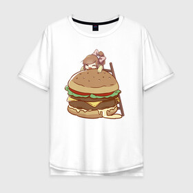 Мужская футболка хлопок Oversize с принтом Anime Burger в городе Новоалтайск, 100% хлопок | свободный крой, круглый ворот, “спинка” длиннее передней части | аниме | бургер | гамбургер | девушка | иллюстрация