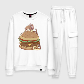 Женский костюм хлопок с принтом Anime Burger в городе Новоалтайск, 100% хлопок | на свитшоте круглая горловина, мягкая резинка по низу. Брюки заужены к низу, на них два вида карманов: два 