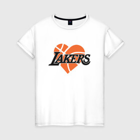 Женская футболка хлопок с принтом Love Lakers в городе Новоалтайск, 100% хлопок | прямой крой, круглый вырез горловины, длина до линии бедер, слегка спущенное плечо | basketball | bryant | game | james | kobe | lakers | lebron | los angeles | nba | sport | streetball | баскетбол | баскетболист | брайант | джеймс | игра | игрок | коби | леброн | лейкерс | лос анджелес | мяч | нба | спорт | стритбол