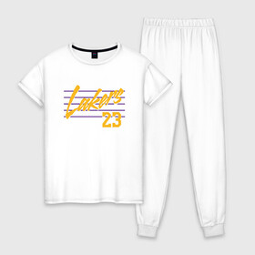 Женская пижама хлопок с принтом Lakers 23 в городе Новоалтайск, 100% хлопок | брюки и футболка прямого кроя, без карманов, на брюках мягкая резинка на поясе и по низу штанин | basketball | bryant | game | james | kobe | lakers | lebron | los angeles | nba | sport | streetball | баскетбол | баскетболист | брайант | джеймс | игра | игрок | коби | леброн | лейкерс | лос анджелес | мяч | нба | спорт | стритбол