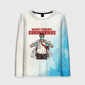 Женский лонгслив 3D с принтом Coronavirus в городе Новоалтайск, 100% полиэстер | длинные рукава, круглый вырез горловины, полуприлегающий силуэт | corona | covid | doc | doctor | virus | арт | вирус | врач | графика | доктор | ковид | коронавирус