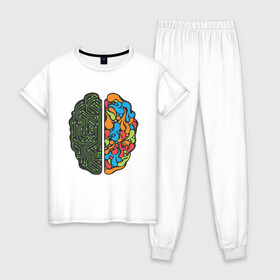 Женская пижама хлопок с принтом Geek Brain в городе Новоалтайск, 100% хлопок | брюки и футболка прямого кроя, без карманов, на брюках мягкая резинка на поясе и по низу штанин | art | geek | иллюстрация | мозг | узоры