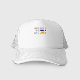 Кепка тракер с сеткой с принтом Respect Lakers в городе Новоалтайск, трикотажное полотно; задняя часть — сетка | длинный козырек, универсальный размер, пластиковая застежка | basketball | bryant | game | james | kobe | lakers | lebron | los angeles | nba | sport | streetball | баскетбол | баскетболист | брайант | джеймс | игра | игрок | коби | леброн | лейкерс | лос анджелес | мяч | нба | спорт | стритбол