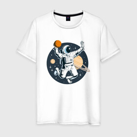 Мужская футболка хлопок с принтом Space Dunk в городе Новоалтайск, 100% хлопок | прямой крой, круглый вырез горловины, длина до линии бедер, слегка спущенное плечо. | basketball | game | nba | space | sport | streetball | баскетбол | баскетболист | игра | игрок | космонавт | космос | мяч | нба | спорт | стритбол | тренер