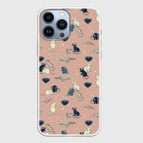 Чехол для iPhone 13 Pro Max с принтом мышки в японском стиле в городе Новоалтайск,  |  | Тематика изображения на принте: анималистический паттерн. | бесшовный паттерн | в японском стиле | мыши | розовый | сакура | япония