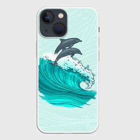 Чехол для iPhone 13 mini с принтом Два дельфина в городе Новоалтайск,  |  | dolphin | волна | два дельфина | дельфин | дельфины | море | морские | на голубом | с дельфином