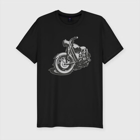 Мужская футболка хлопок Slim с принтом Bike в городе Новоалтайск, 92% хлопок, 8% лайкра | приталенный силуэт, круглый вырез ворота, длина до линии бедра, короткий рукав | байк | байкерам | мотоцикл | ретро мотоцикл | старый мотоцикл